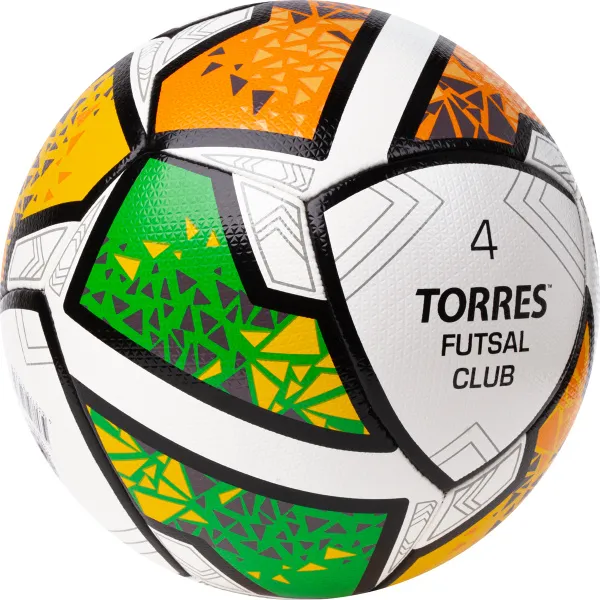 Мяч футзал. TORRES Futsal Club, FS323764, р.4, 10 пан. ПУ, 4 под. сл, гибрид. сш. бело-зел-оранж за 2&nbsp;264.40 ₽ в Смоленске